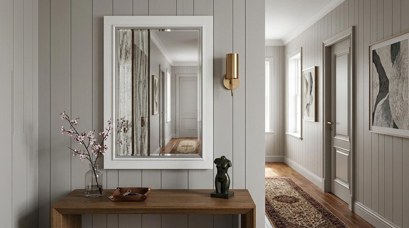 Xlmoebel Dekospiegel Vielseitiger Rechteckspiegel in Weiß aus Holz und Glas, Made in Europa