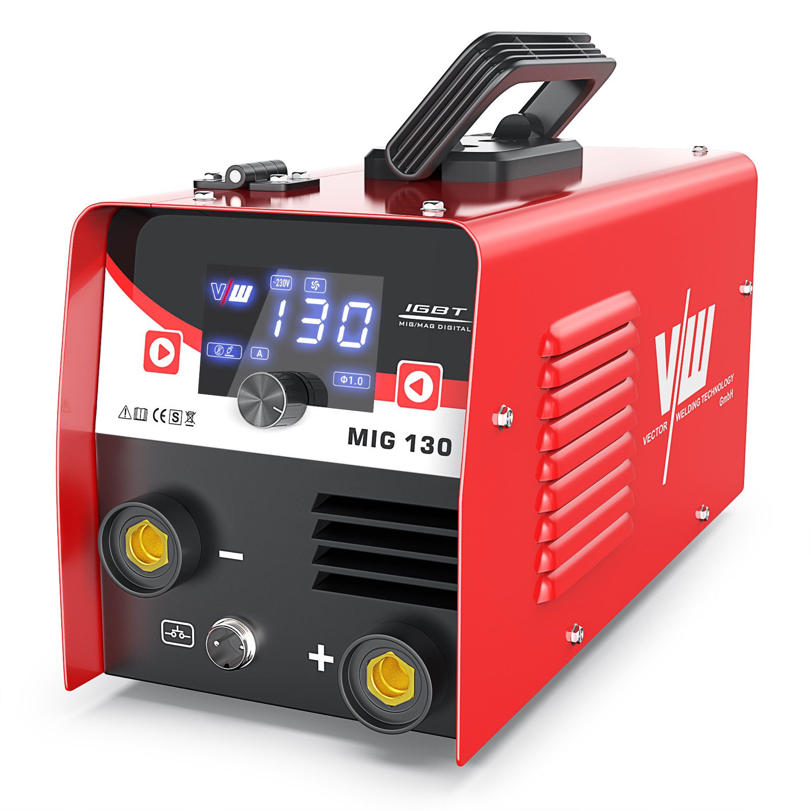 VECTOR WELDING Fülldrahtschweißgerät MIG 130 mit Helm, Drahtrolle & Hammerbürste