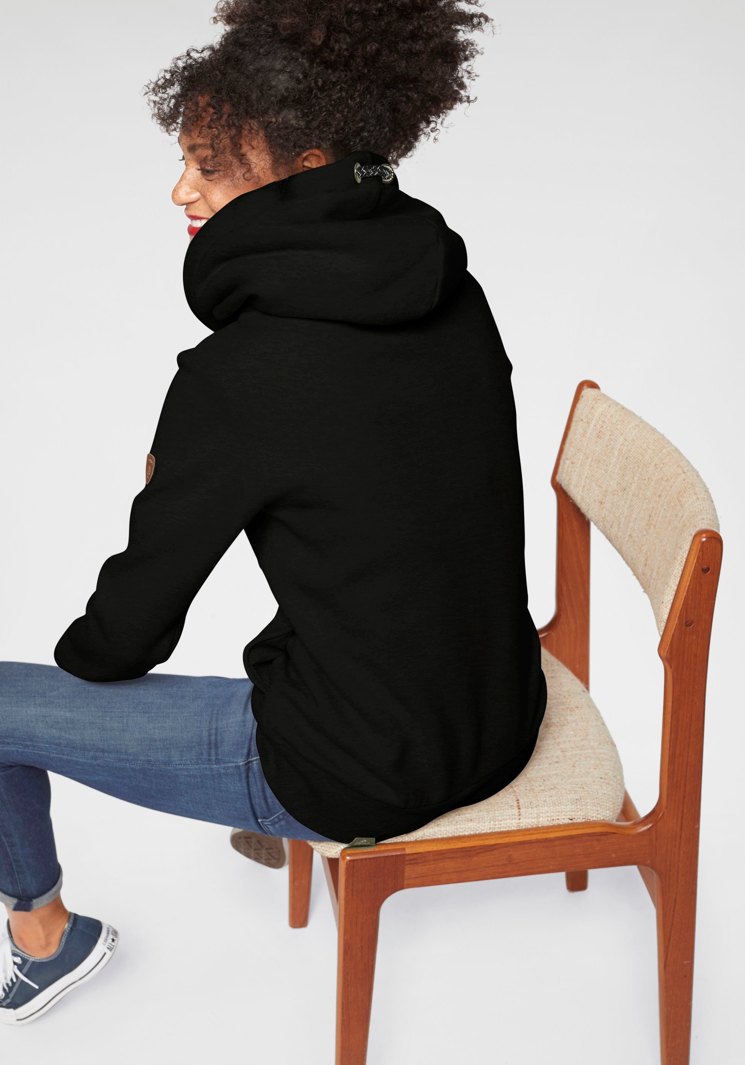 Kordel-Akzenten Sweatshirt rustikalen Ragwear GRIPYBUTTON mit BLACK Sweater