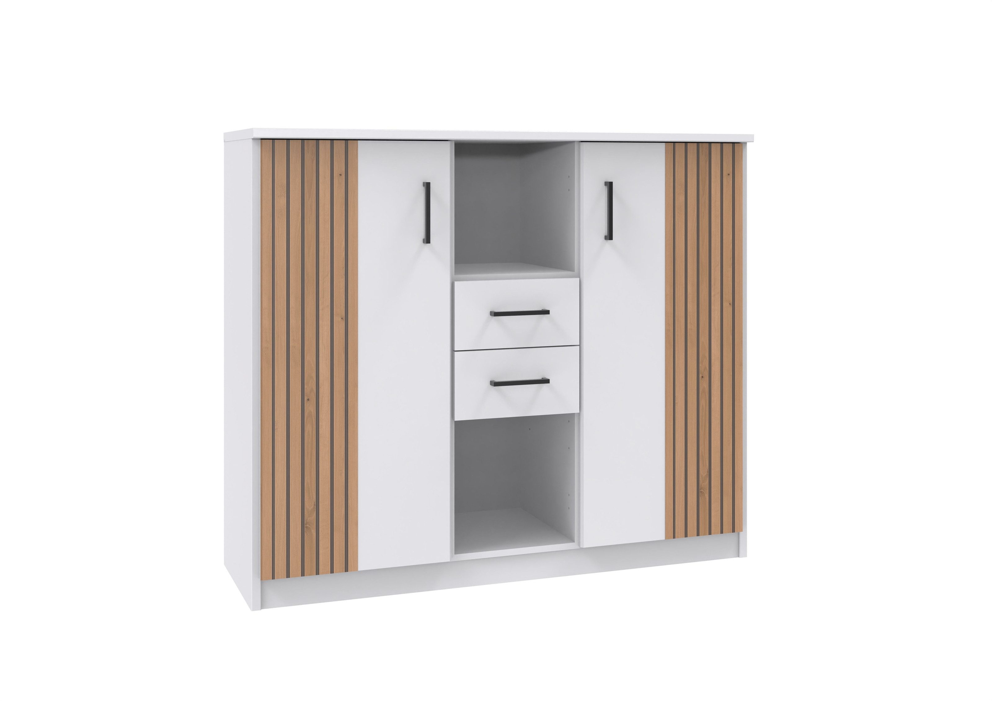 Wimex Highboard in WEISS + AKUSTIKLAMELLEN ARTISAN NB - 122x105x40cm (BxHxT)