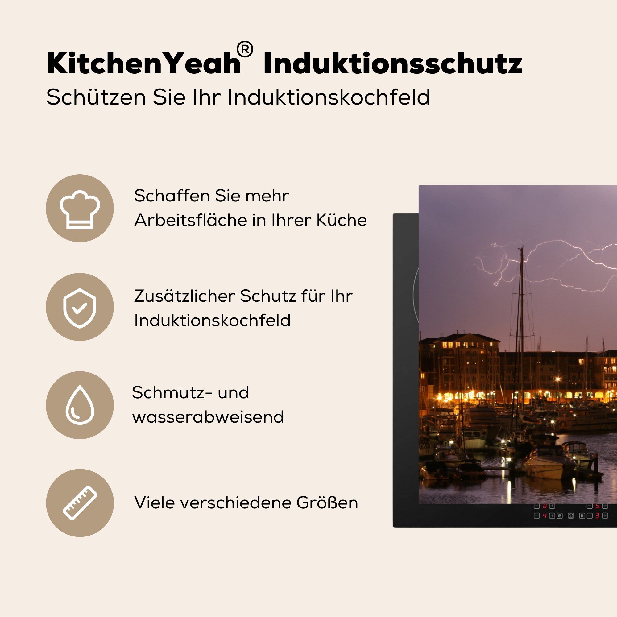 für Induktionskochfeld MuchoWow einem 81x52 über küche, tlg), (1 Hafen, die Ceranfeldabdeckung cm, Schutz Blitzschlag Vinyl, Herdblende-/Abdeckplatte