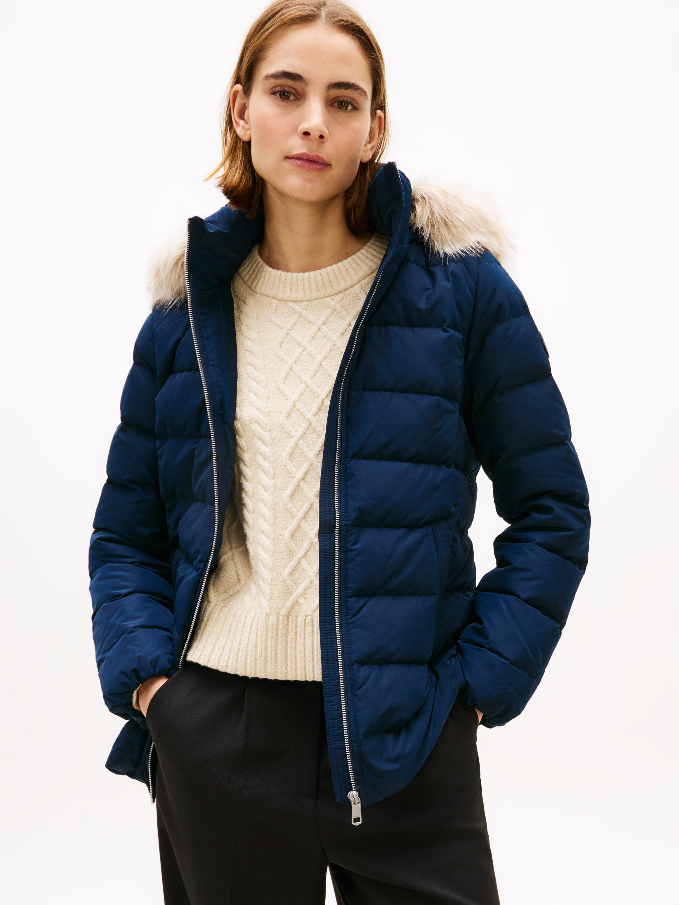 Tommy Hilfiger Steppjacke MW DOWN SLIM JACKET WITH FUR mit Fellimitat