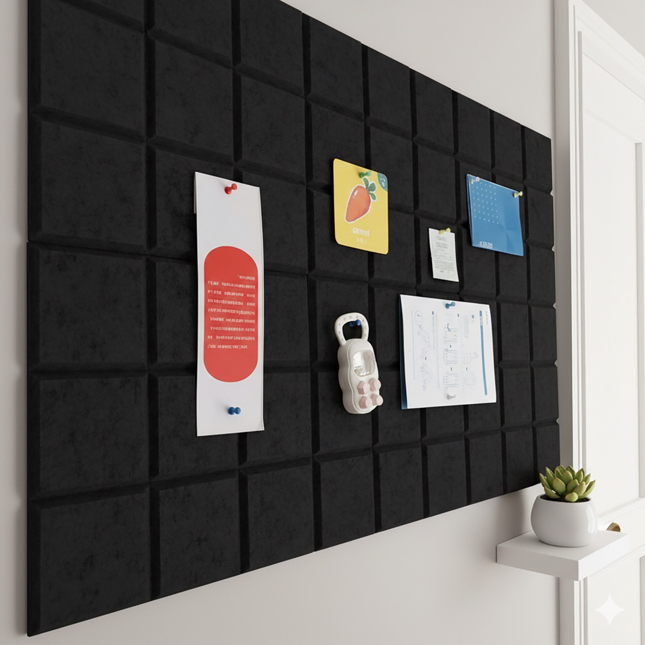 relaxdays Pinnwand 12x selbstklebende Filzpinnwand Quadrate, schwarz