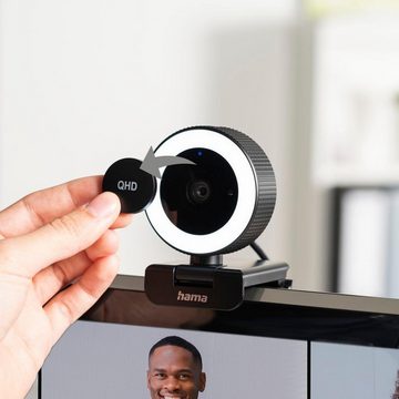 Hama Webcam mit Mikrofon, QHD, Licht (PC-Kamera USB, 2560p, Fernbedienung) Webcam (QHD)
