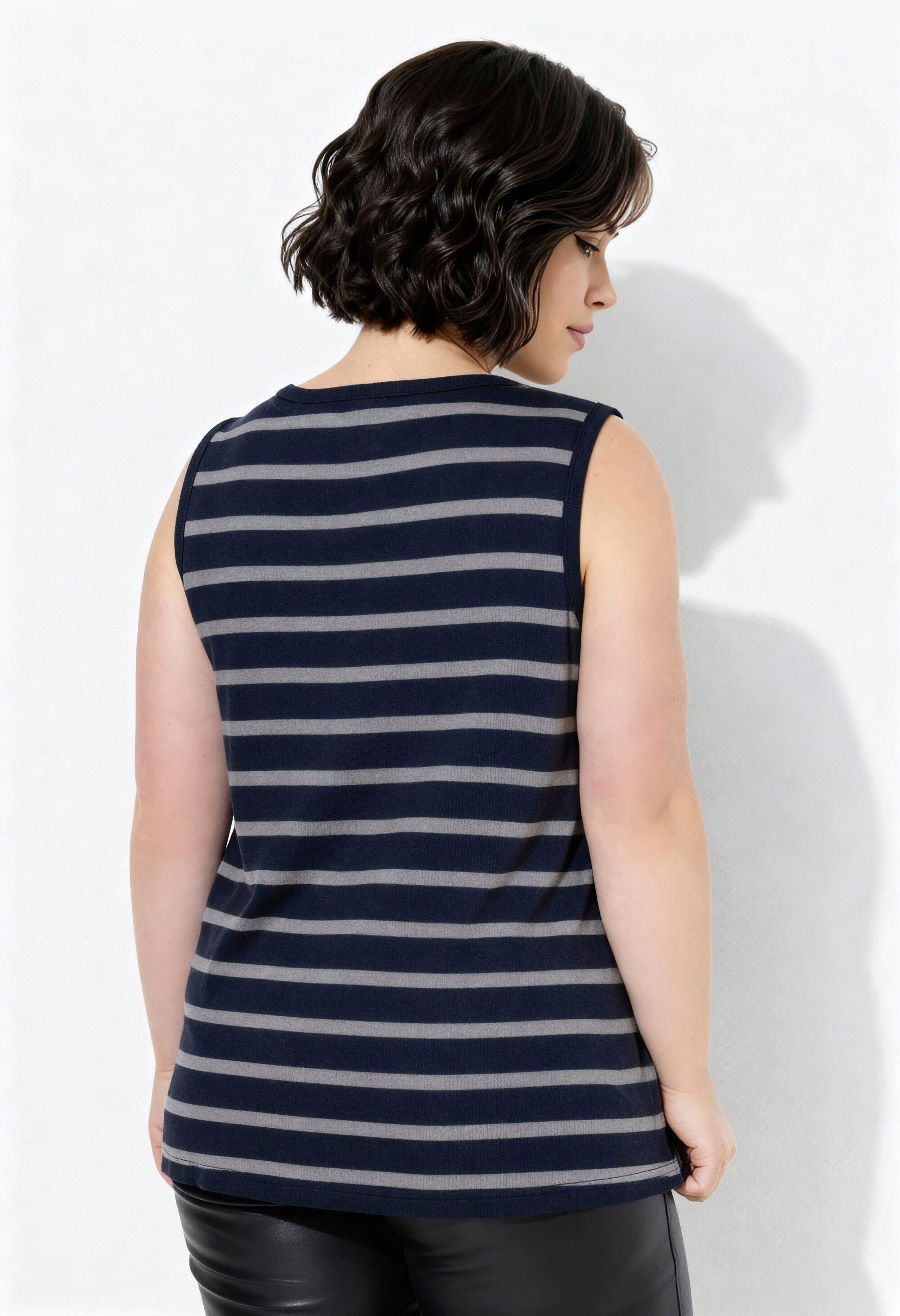 Ulla Popken Longshirt Top Ringel Rippjersey A-Linie Rundhals ärmellos