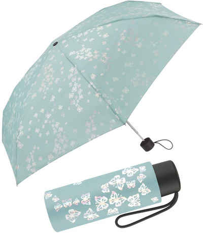 Pierre Cardin Stockregenschirm kleiner, kompakter, stabiler Damen-Regenschirm, mit vielen kleinen, irisierenden Schmetterlingen