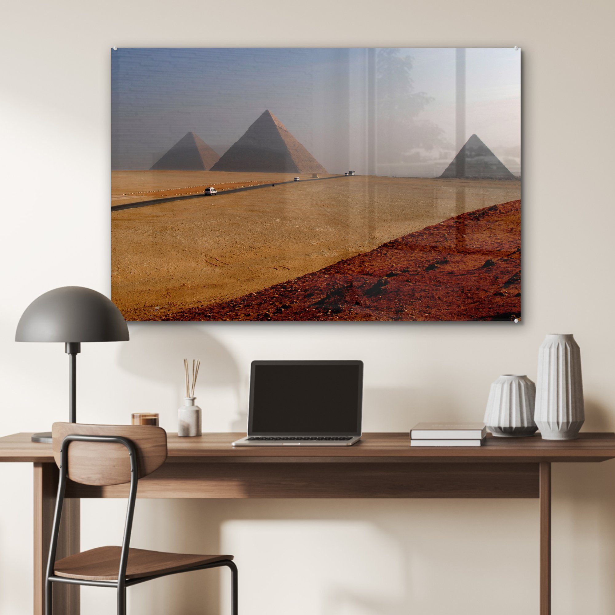 Acrylglasbilder & Schlafzimmer St), von (1 den Wohnzimmer dem Weg Pyramiden Acrylglasbild zu MuchoWow Auf Gizeh,