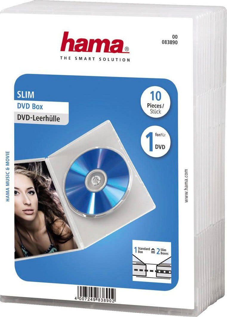 Hama DVD-Hülle DVD-Leerhülle Slim, 10er-Pack, Transparent
