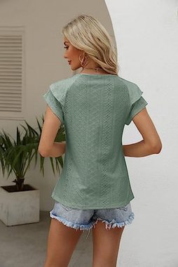 KIKI T-Shirt Hohler Rundhalsausschnitt mit kurzen Ärmeln und Rüschen