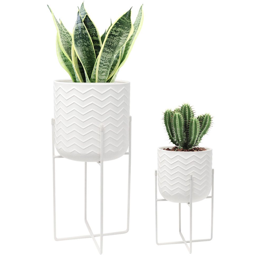 JHY DESIGN Blumenständer Metall-Blumenständer 31/45 cm, Pflanzenhalter Weiß (Set, 2 St), für Haus, Garten, Balkon & Terrasse