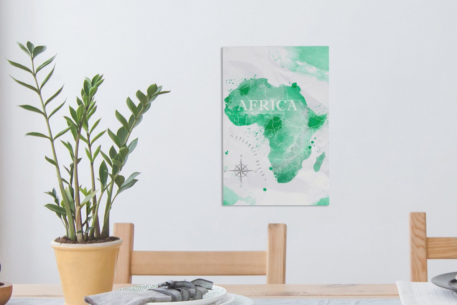 20x30 Weltkarte (1 Aquarell, Zackenaufhänger, inkl. cm - - fertig Gemälde, bespannt OneMillionCanvasses® Leinwandbild St), Afrika Leinwandbild