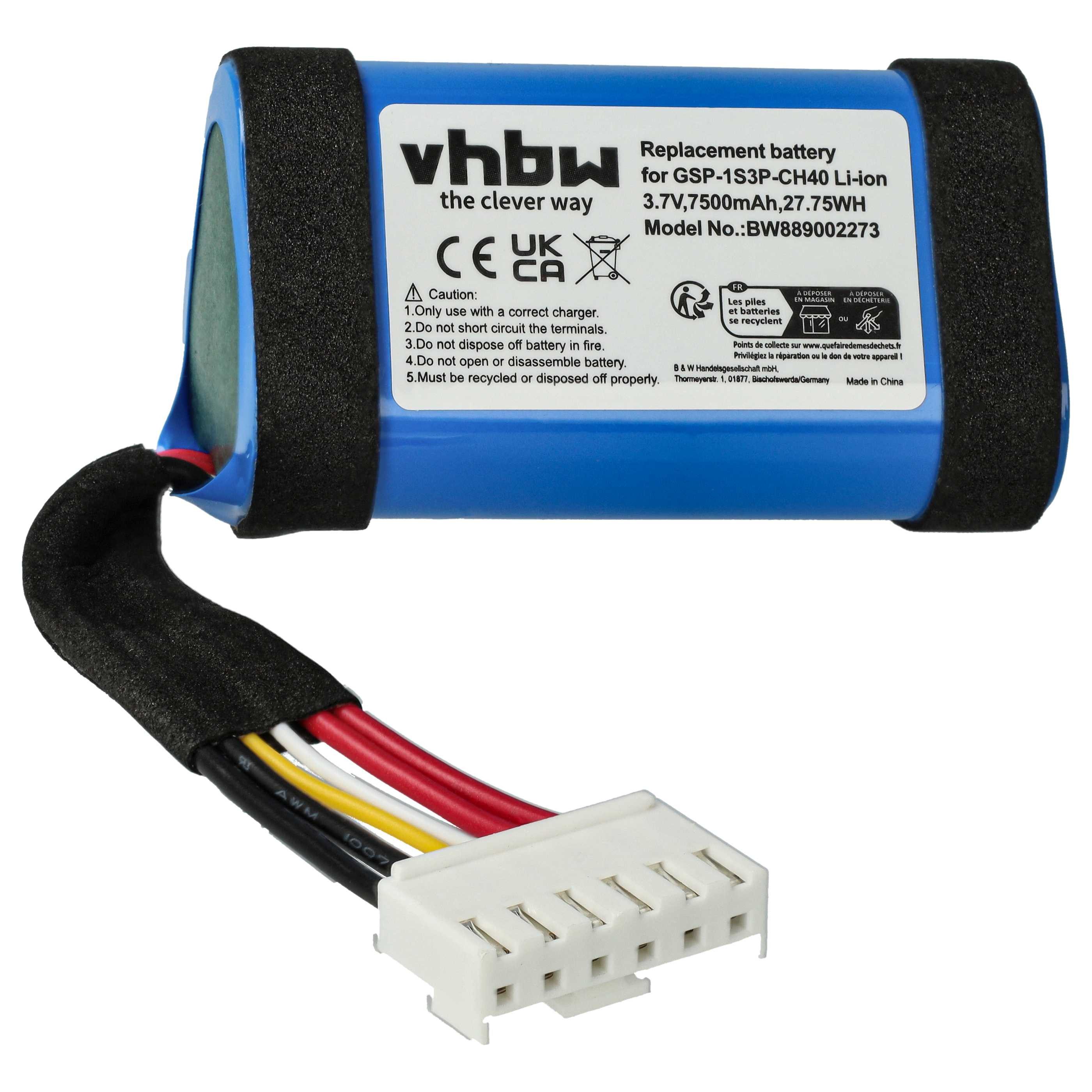 vhbw Akku passend für JBL Charge 5, Charge Essential 2 Lautsprecher (7500 Akku Akku Li-Ion 7500 mAh (3,7 V, 1 St), Leistungsfähiger Austausch-Akku für Outdoor Lautsprecher