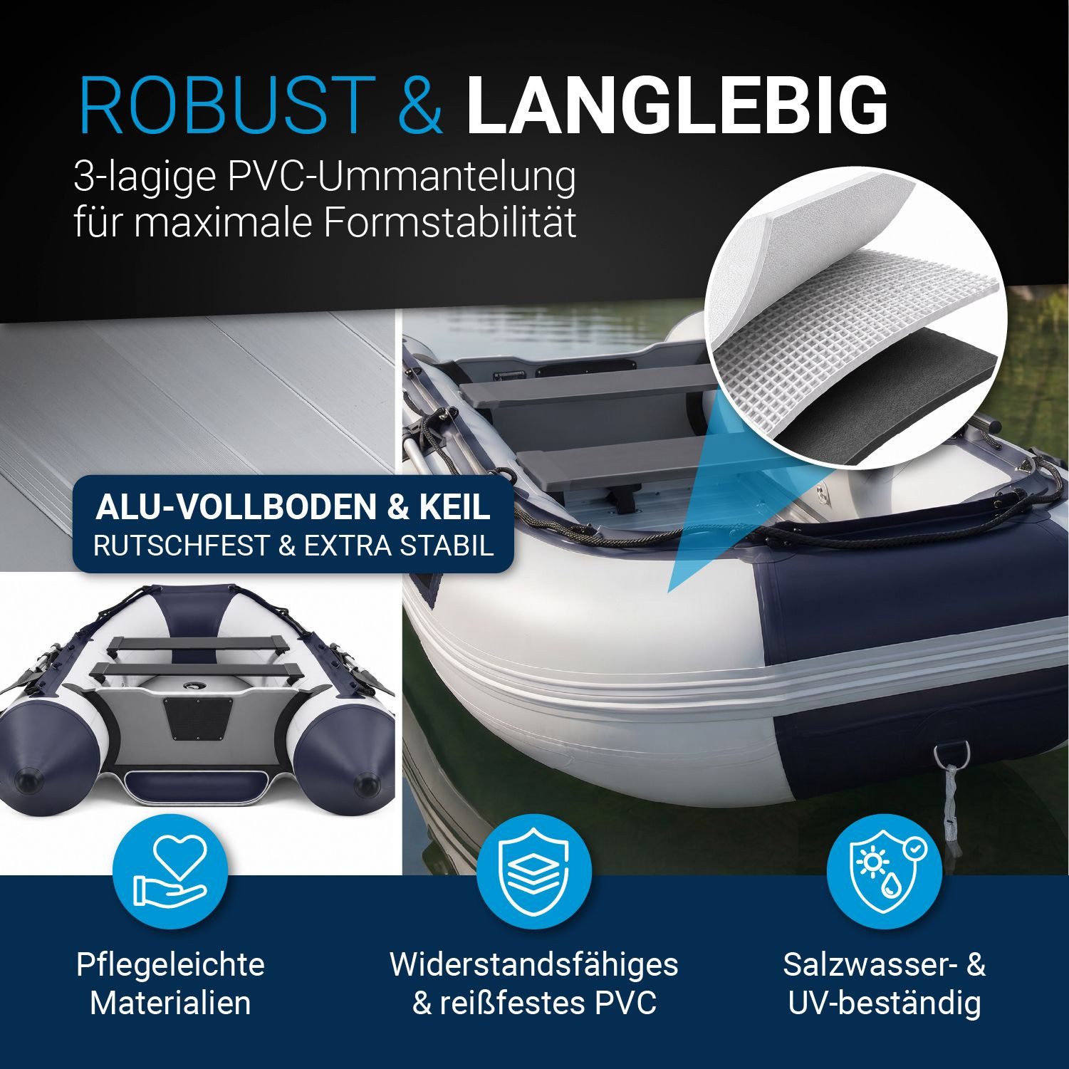 ArtSport Schlauchboot, bis 4 Personen - inkl. Luftpumpe, Paddel und mehr