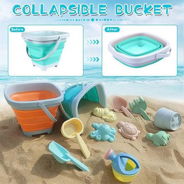 Fivejoy Sandform-Set 11 Stück Sandkasten Spielzeug Kinder mit klappbarem Eimer, (11-tlg), Strandspielzeug für Kinder - Sandspielzeug Set