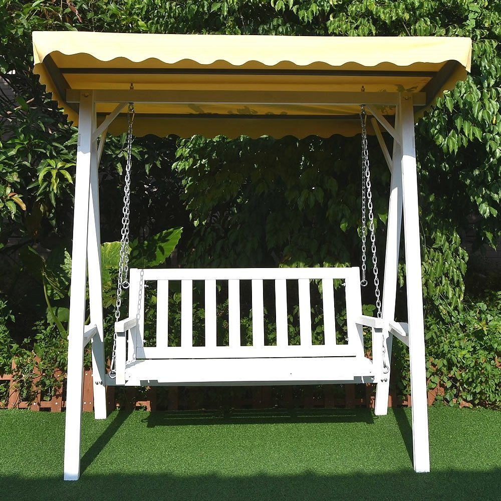 Feel2Home Hollywoodschaukel Hollywoodschaukel Weiß/Grau Gartenbank Outdoor Hängeliege Sonnendach, 3-Sitzer, Schaukel, Stück, 1 tlg., Premium-Hollywoodschaukel, Stabile Kettenaufhängung