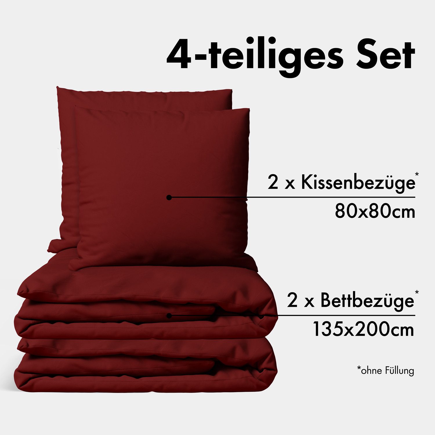 Jacobson Bettwäsche Set - 100% Baumwolle, Perkal, 4 teilig, Erhältlich in den Größen 135x200, 155x220, 200x200, 200x220, 240x220
