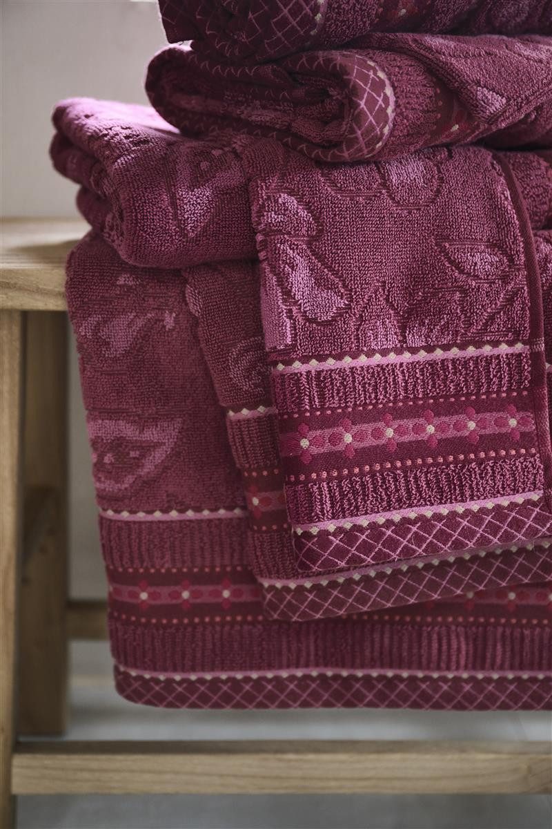 PiP Studio Gästehandtuch Jasmin Jaquard Gästehandtuch dark pink 30x50cm (1 Stück), 100% Baumwolle (325895)