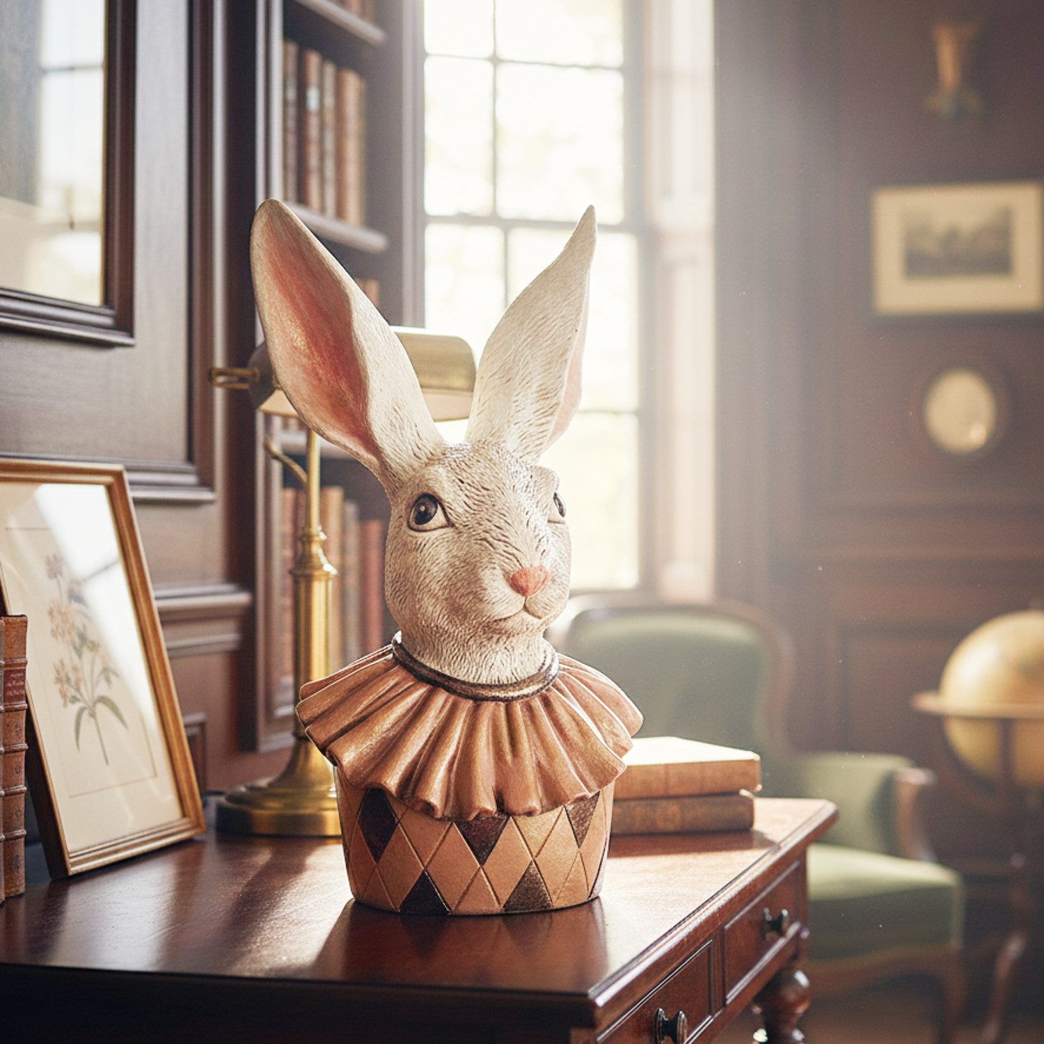 Macosa Home Osterhase XXL Osterhasen Büste Apricot Creme 50 cm vintage Stil (Osterschmuck Tischdeko, Hase Dekofigur Ostern Dekoration), Skulptur Osterdeko Figur Dekohase