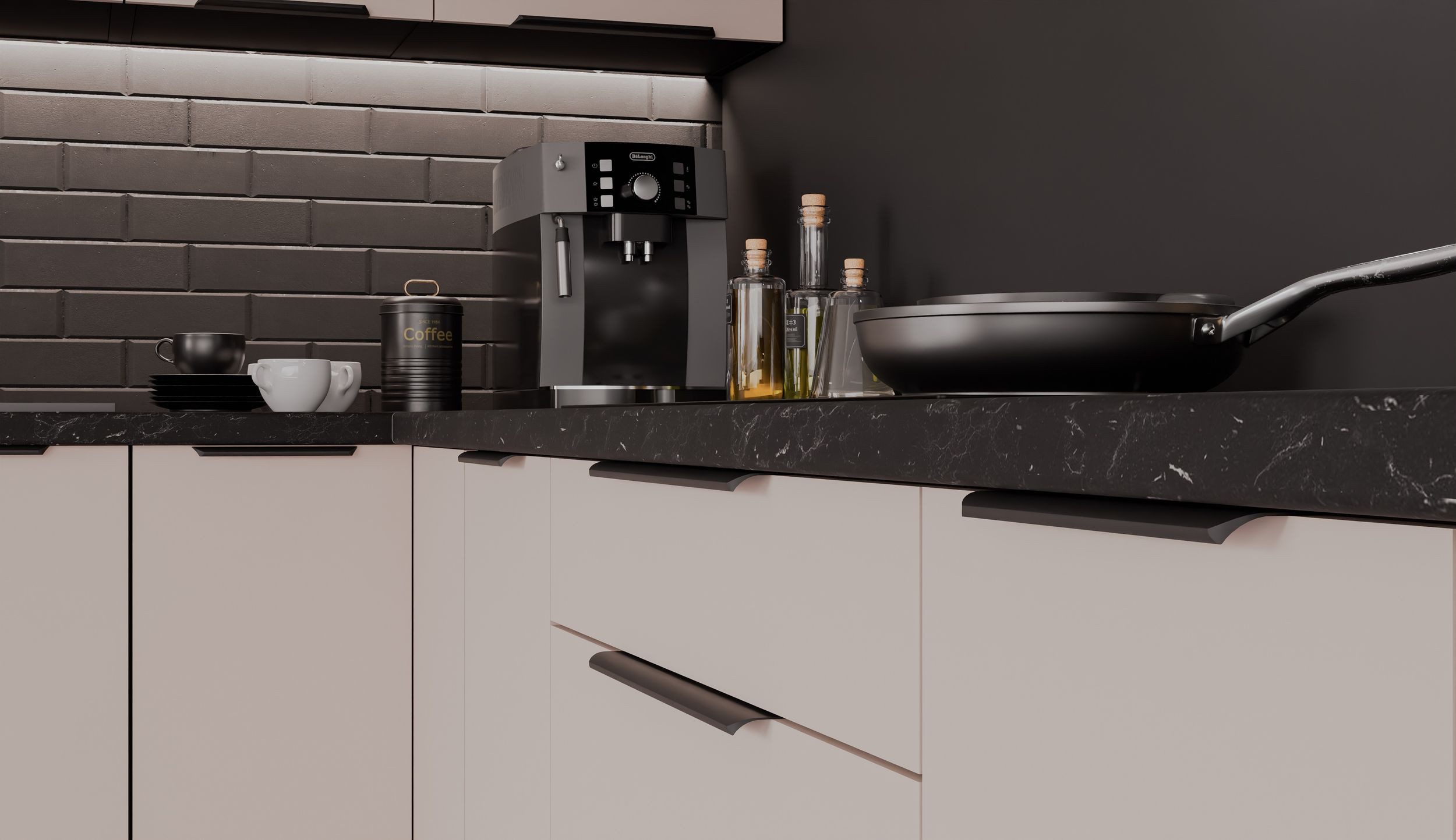 Küchen-Preisbombe Winkelküche ARONA 350x290 cm Küchenzeile Küchenblock Küche Kaschmir beige Schwarz