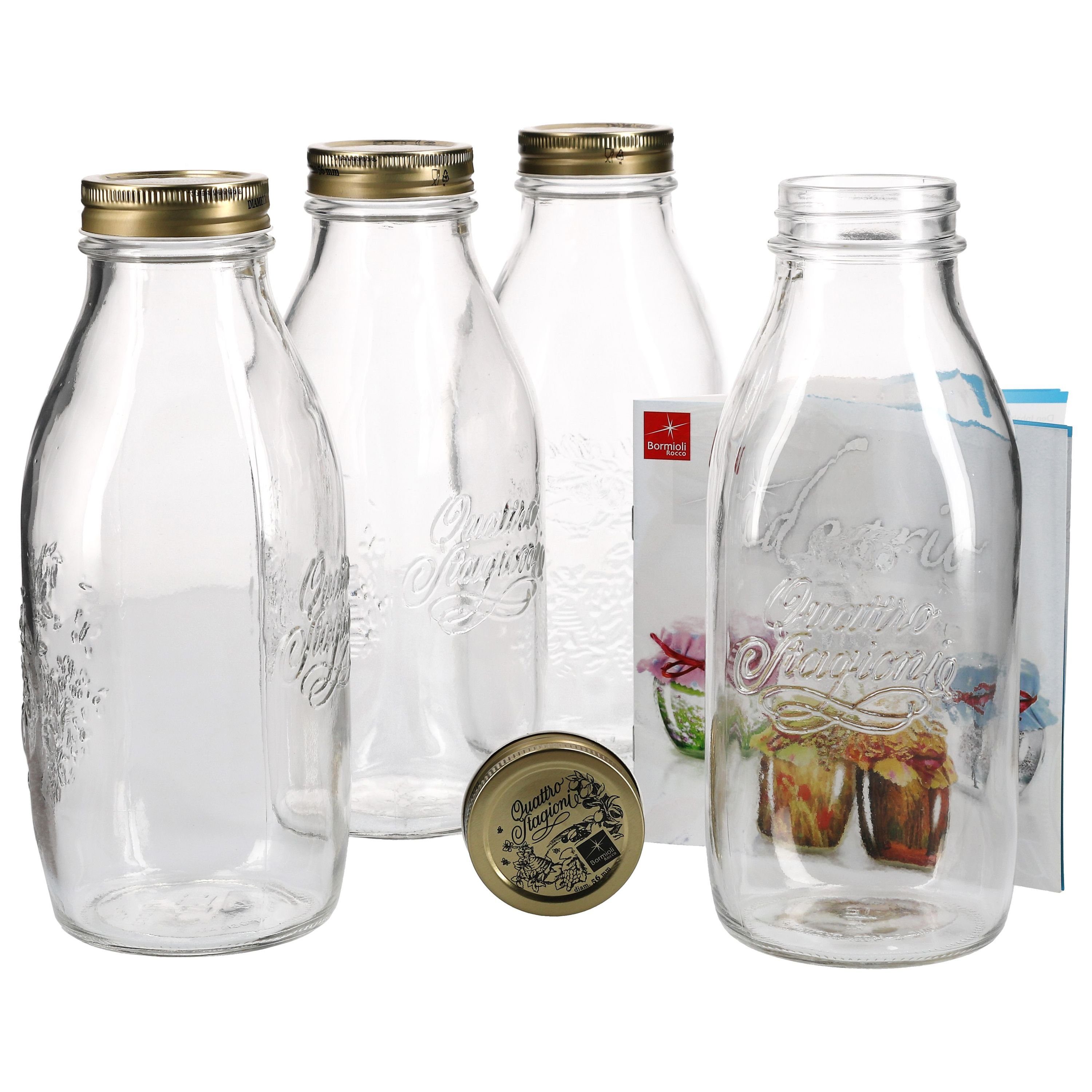 MamboCat Einmachglas 4er Set Einmachglas Original Flasche 1,0L Glas Rezeptheft, Quattro Stagioni