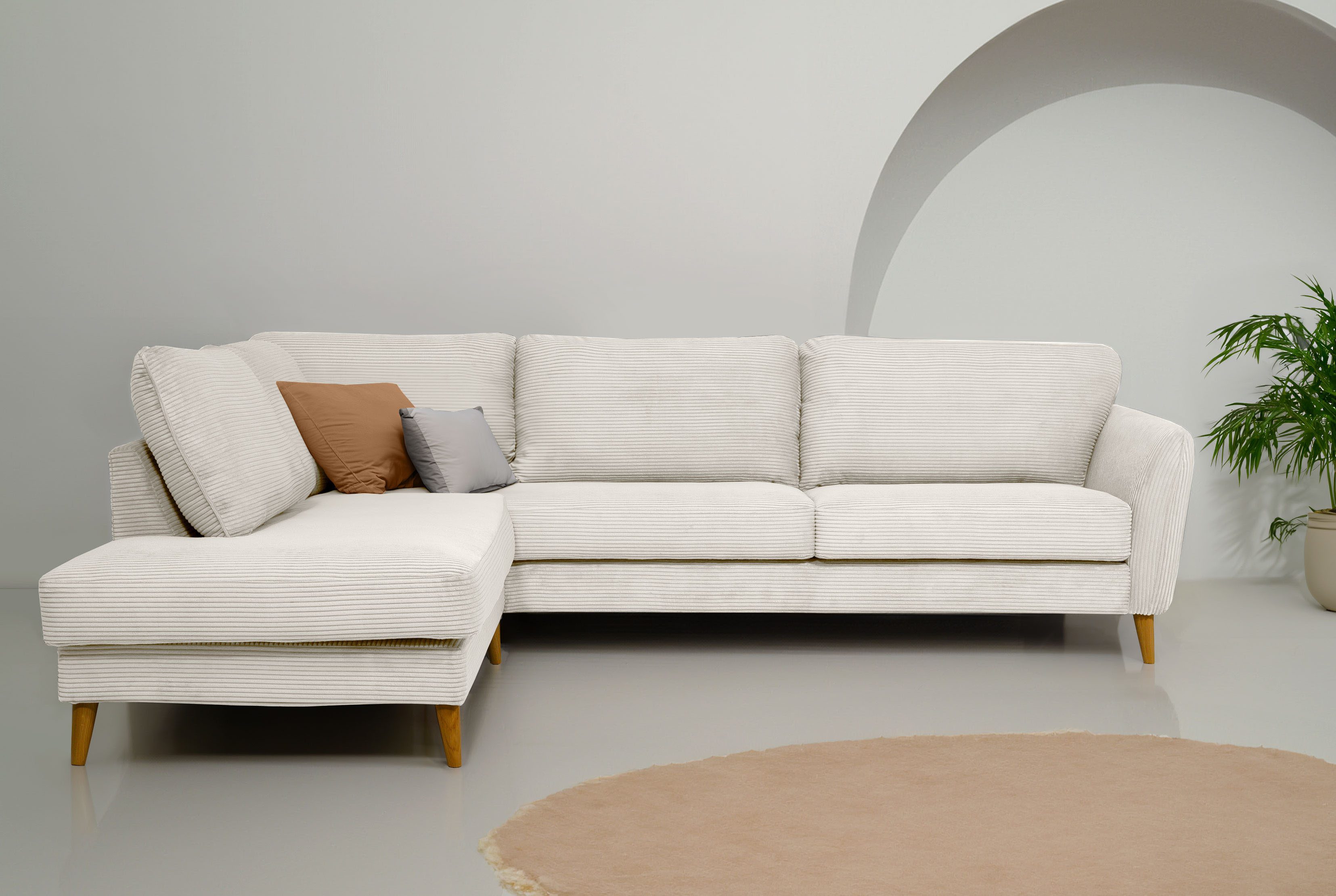 OTTO home Ecksofa MARSEILLE 278/202 cm, L-Form, Ottom. rechts/links, verschiedene Bezüge, Massivholzbeine Eiche, Landhausstil, Wellenunterfederung
