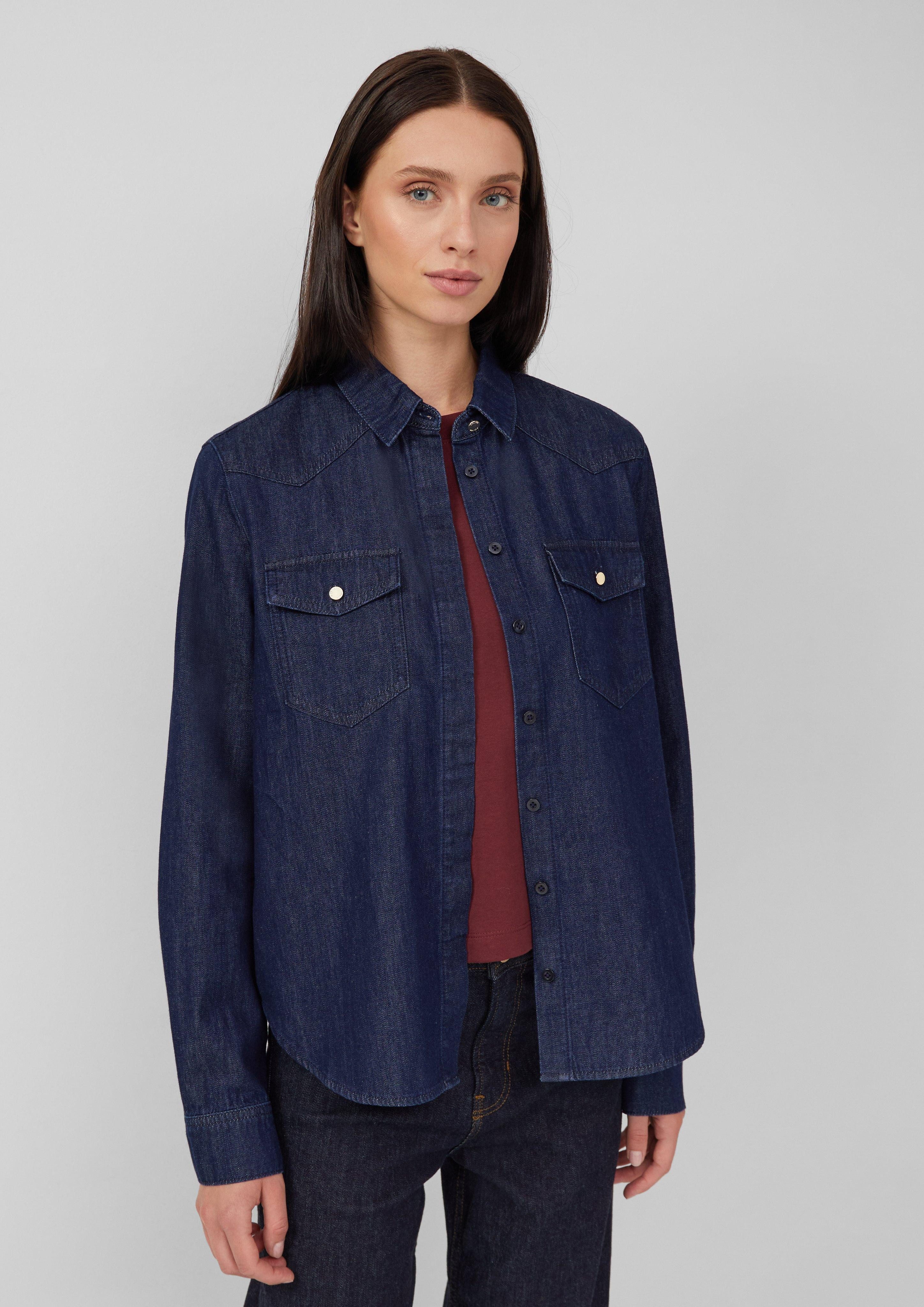 s.Oliver Langarmbluse Denim-Bluse mit verdeckter Knopfleiste günstig online kaufen