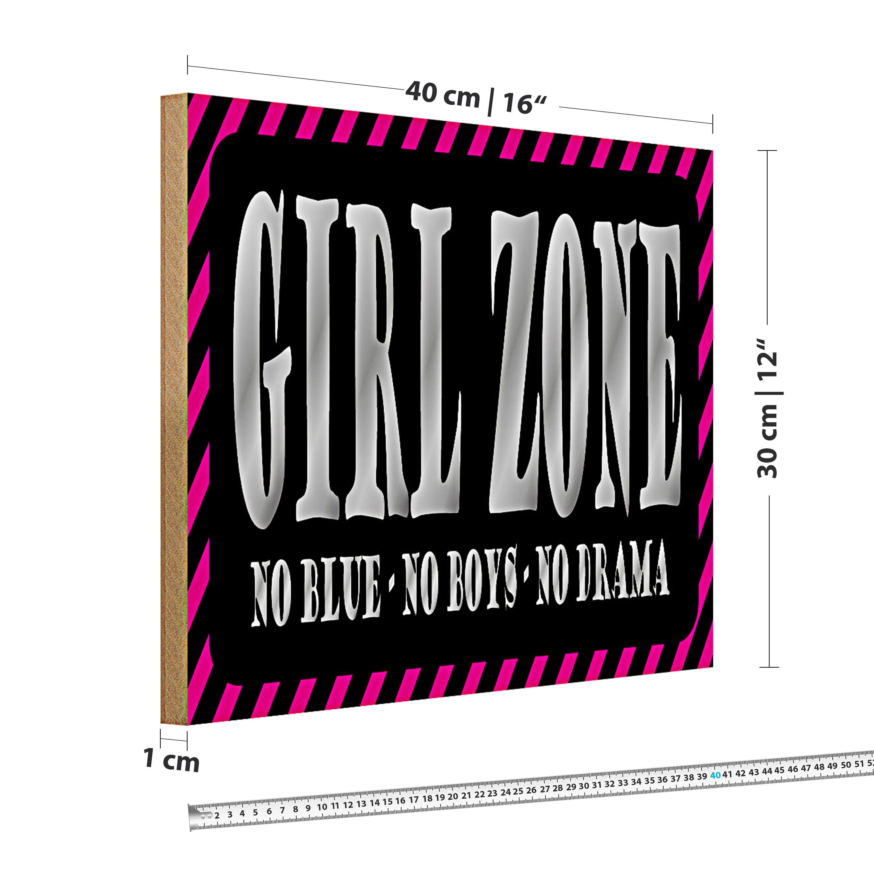 Roomando Holzbild Spruch 40x30cm Girl Zone no blue no boys no