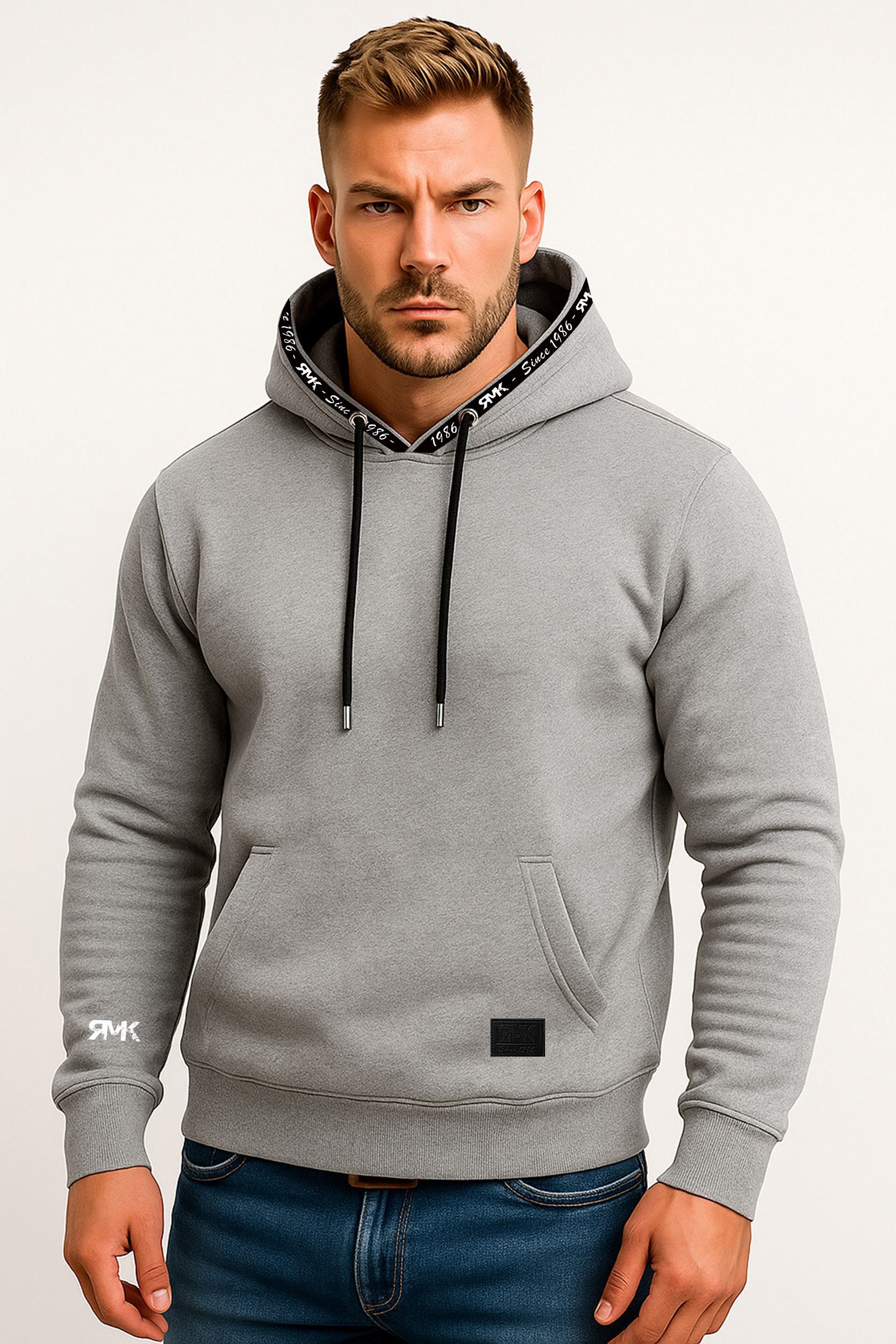 RMK Hoodie Herren Kapuzenpullover Langarmshirt Kapuze Basic Longsleeve Taschen