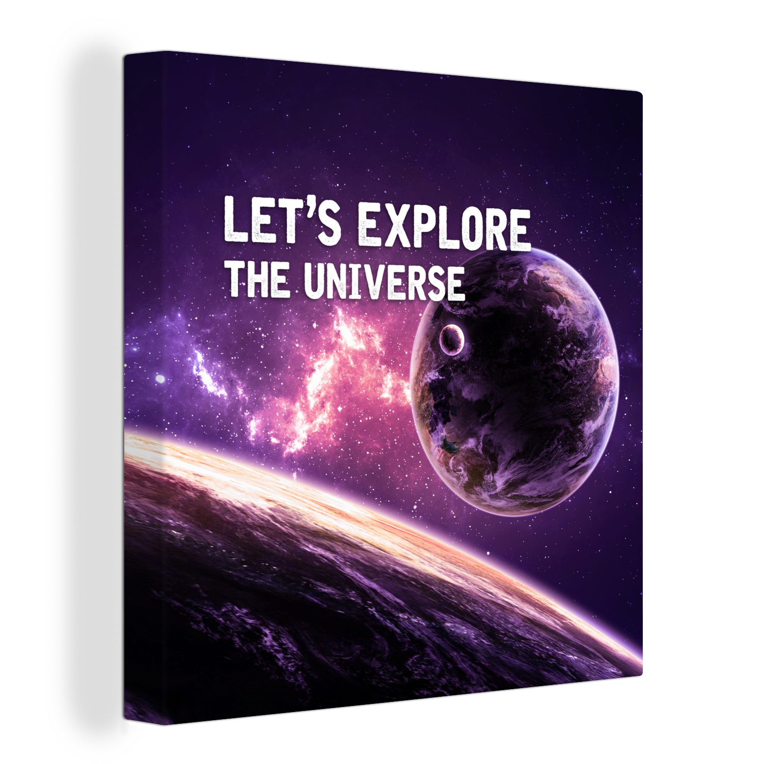 OneMillionCanvasses® Leinwandbild Zitate - 'Lass uns das Universum erforschen' - Weltraum - Sprichwörter, (1 St), Leinwand Bilder für Wohnzimmer Schlafzimmer