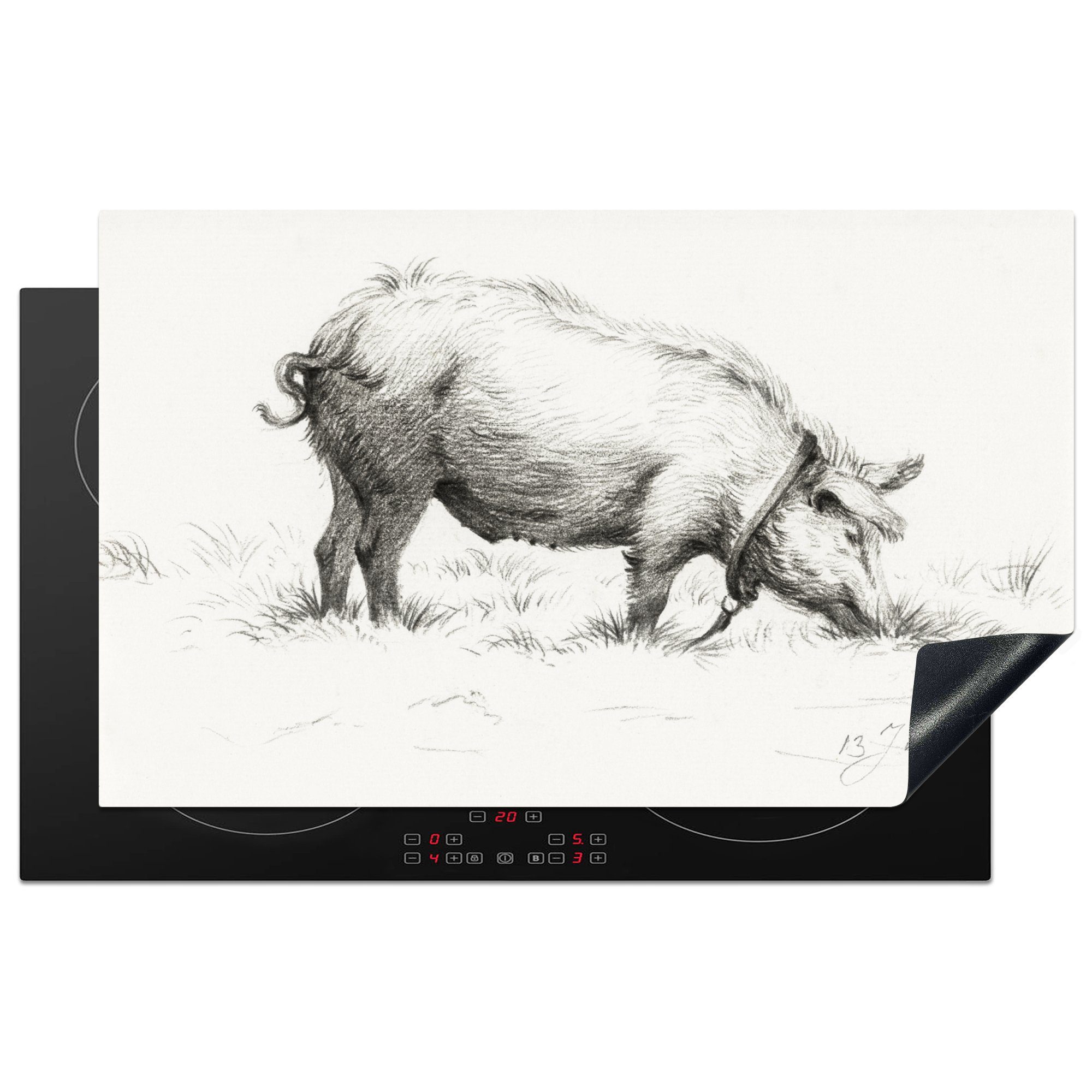 MuchoWow Herdblende-/Abdeckplatte Stehendes Schwein im Gemälde Gras Arbeitsplatte Vinyl, Ceranfeldabdeckung, küche - Jean für cm, (1 tlg), von 83x51 Bernard