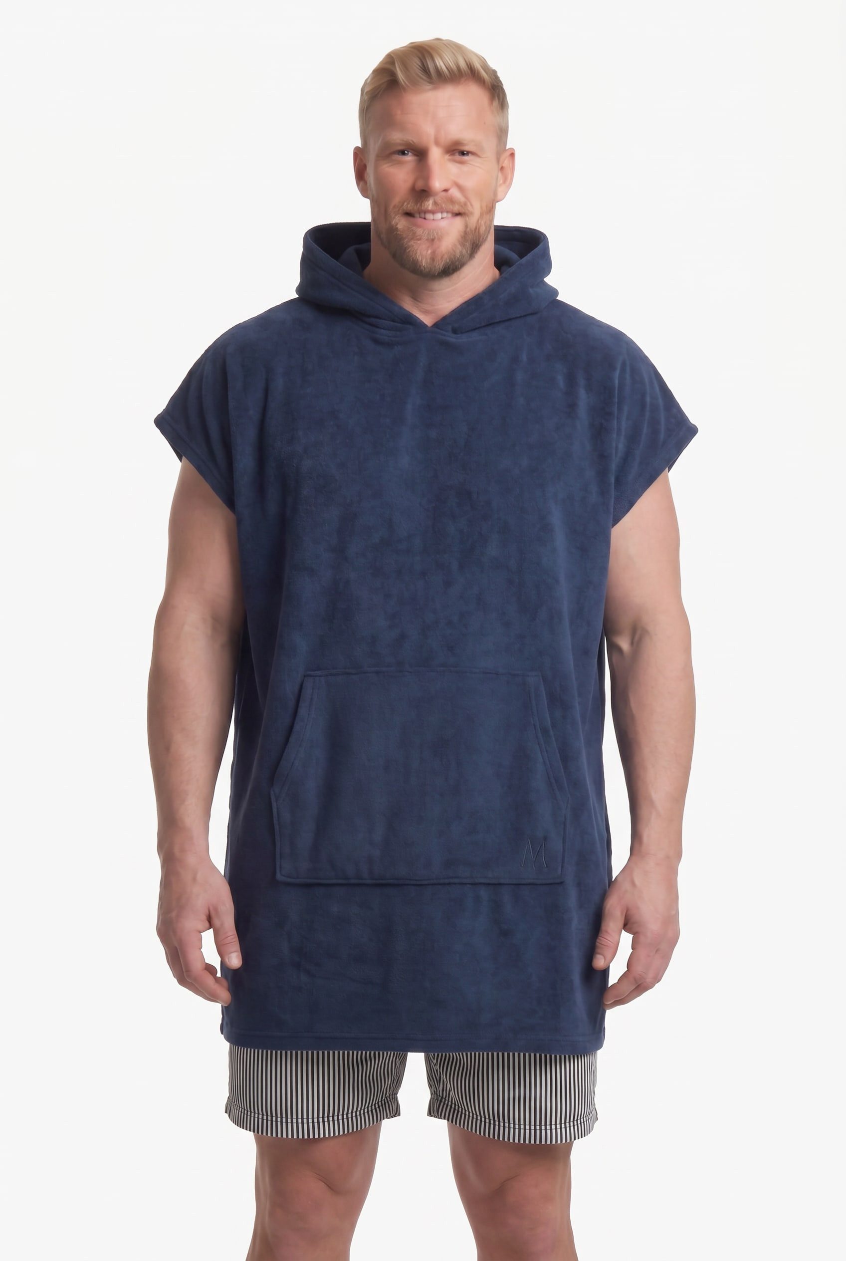 men plus Bademantel Badeponcho Sweat Kapuze Kängurutasche, ca. Mitte Oberschenkel, Materialmix