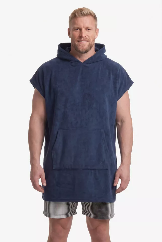 men plus Bademantel Badeponcho Sweat Kapuze Kängurutasche, ca. Mitte Oberschenkel, Materialmix
