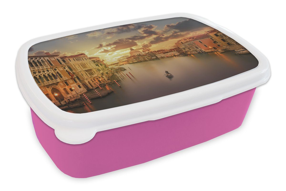 Grande, rosa Mädchen, Kunststoff, Brotbox Lunchbox Canal Brotdose - Gondel Erwachsene, Italien für Kunststoff Snackbox, Kinder, MuchoWow (2-tlg), -