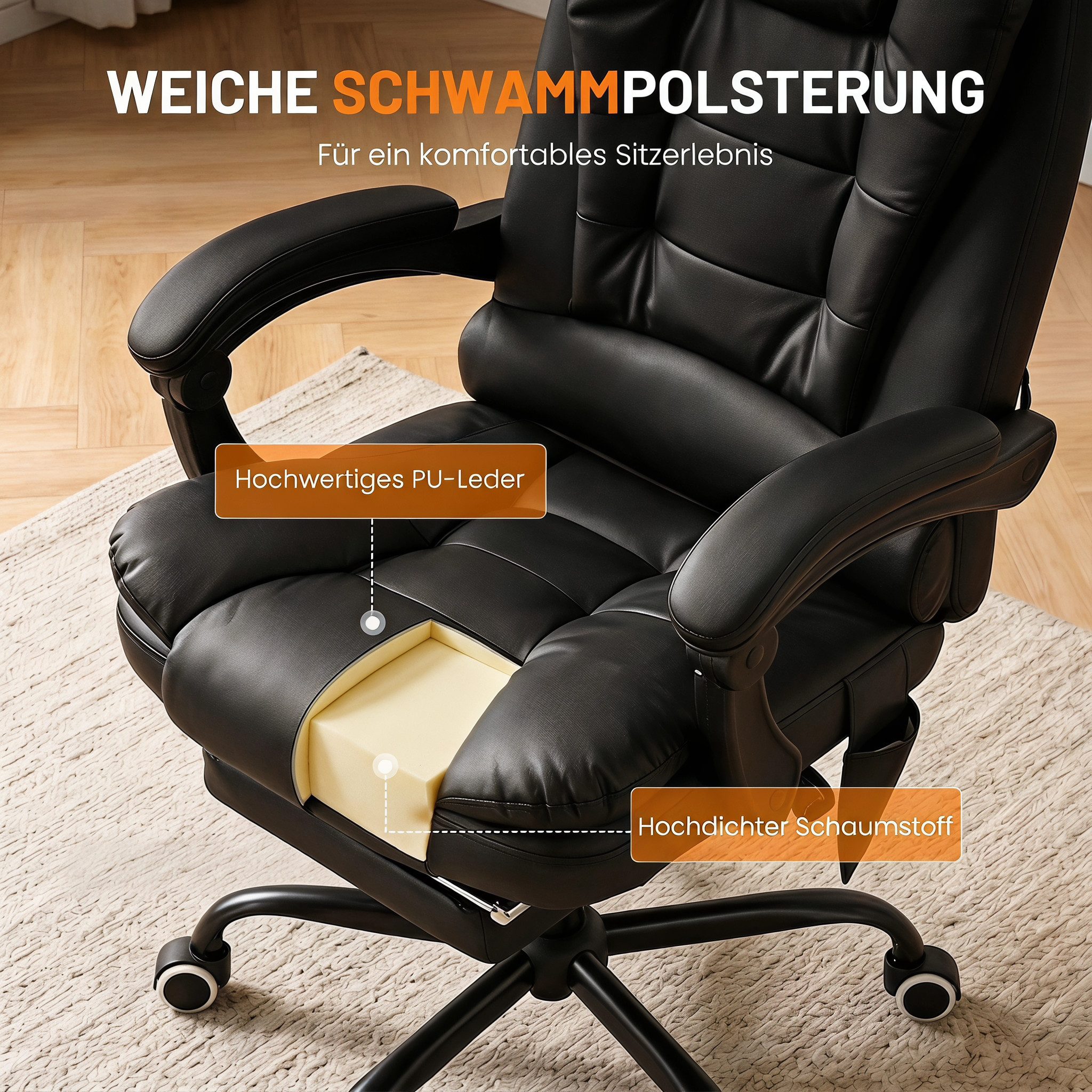 oyajia Bürostuhl Ergonomischer Bürostuhl Massage Chefsessel Drehstuhl Gaming Büro Stuhl (Bürostuhl mit extra Polsterung Home Office Chair im Lederoptik-Design), Chefsessel Drehstuhl, Höhenverstellbar für Zuhause und Arbeit