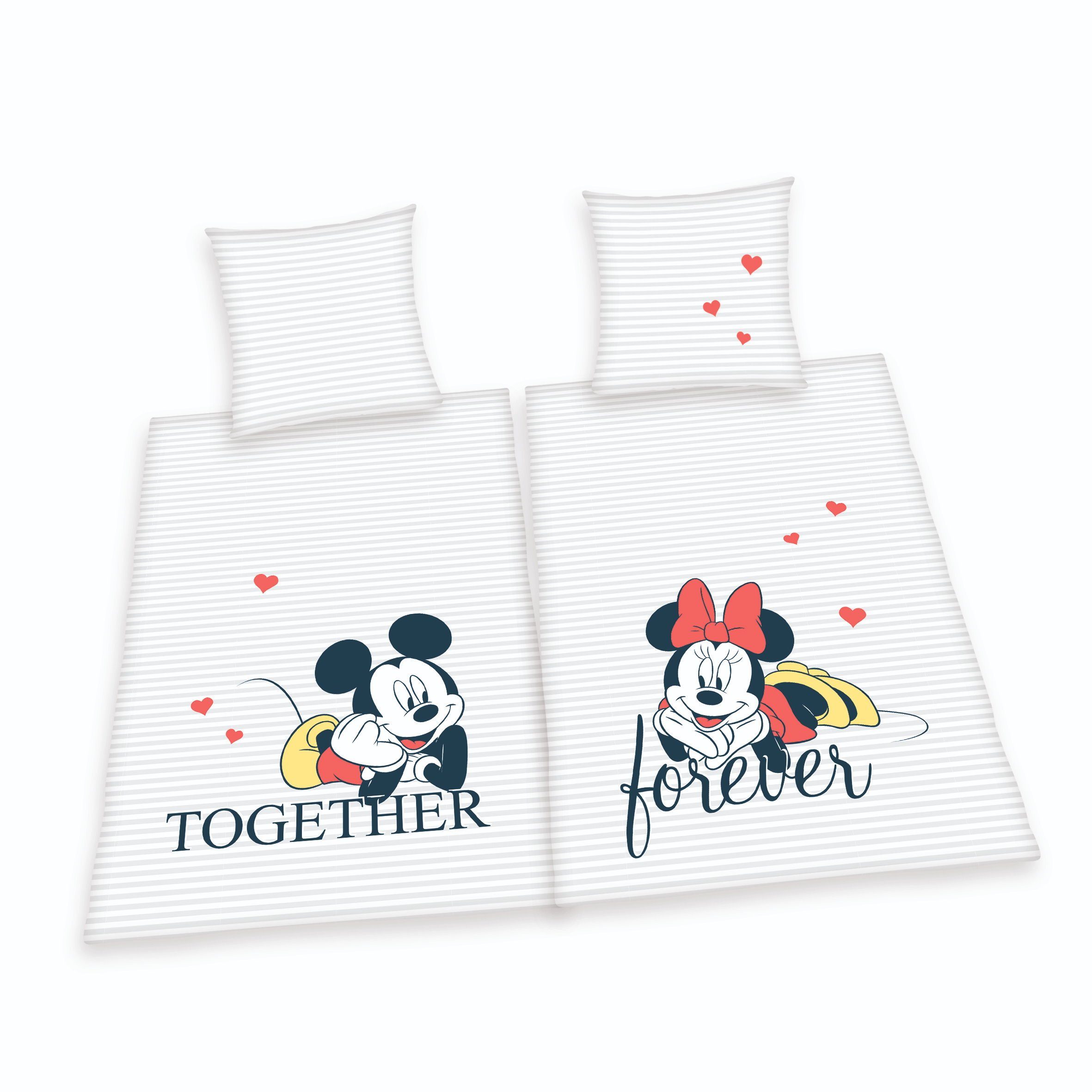Herding Bettwäsche, Baumwolle, 4 teilig, Disney Mickey & Minnie Mouse Partner Bettwäscheset Set