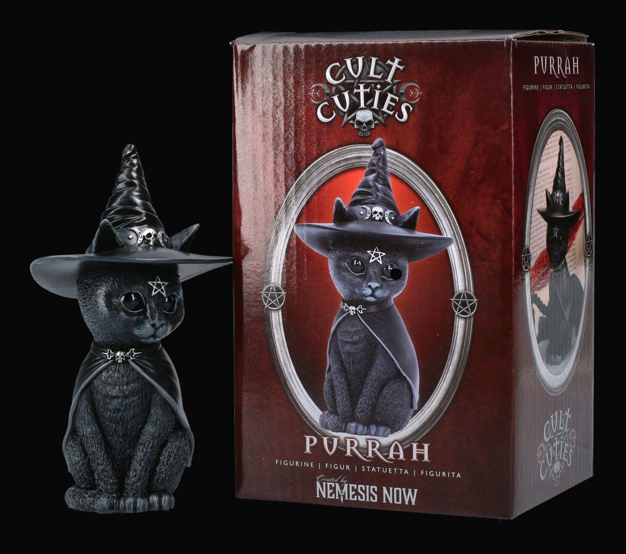 Figuren Shop GmbH Fantasy-Figur Okkulte Katzenfigur mit Hexenhut - Purrah - günstig online kaufen