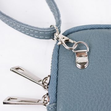 lePelou Handytasche NANI für Damen, Smartphonetasche, Umhängetasche für dein Handy, echt Leder, Made in Italy, abnehmbarer Umhängeriemen, silbernes Metall