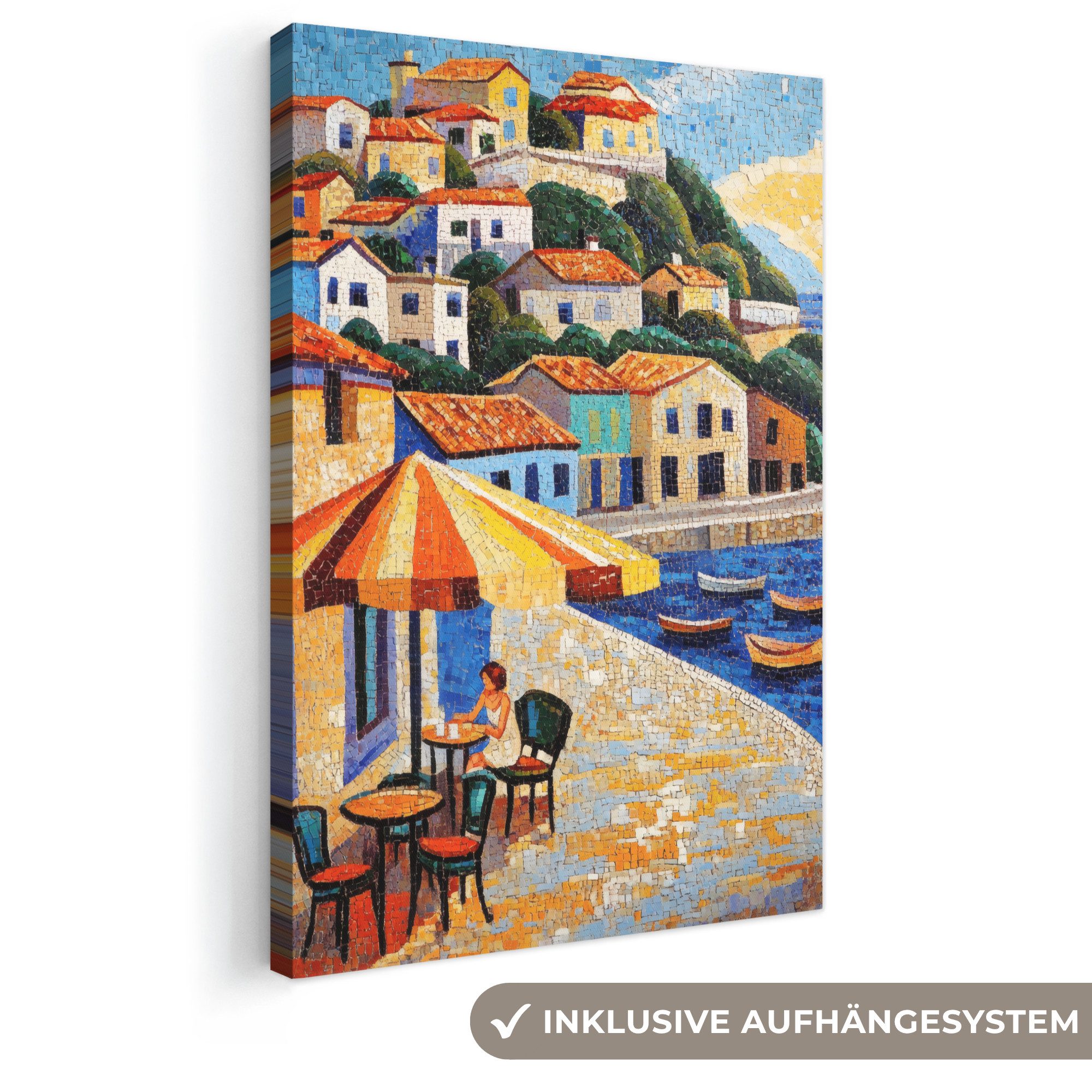 OneMillionCanvasses® Leinwandbild Küstendorf - Ferienhäuser - Mosaik - Meer, Fotodruck (1 St), Leinwand Canvas Wandbild, Wanddekoration 20x30 cm