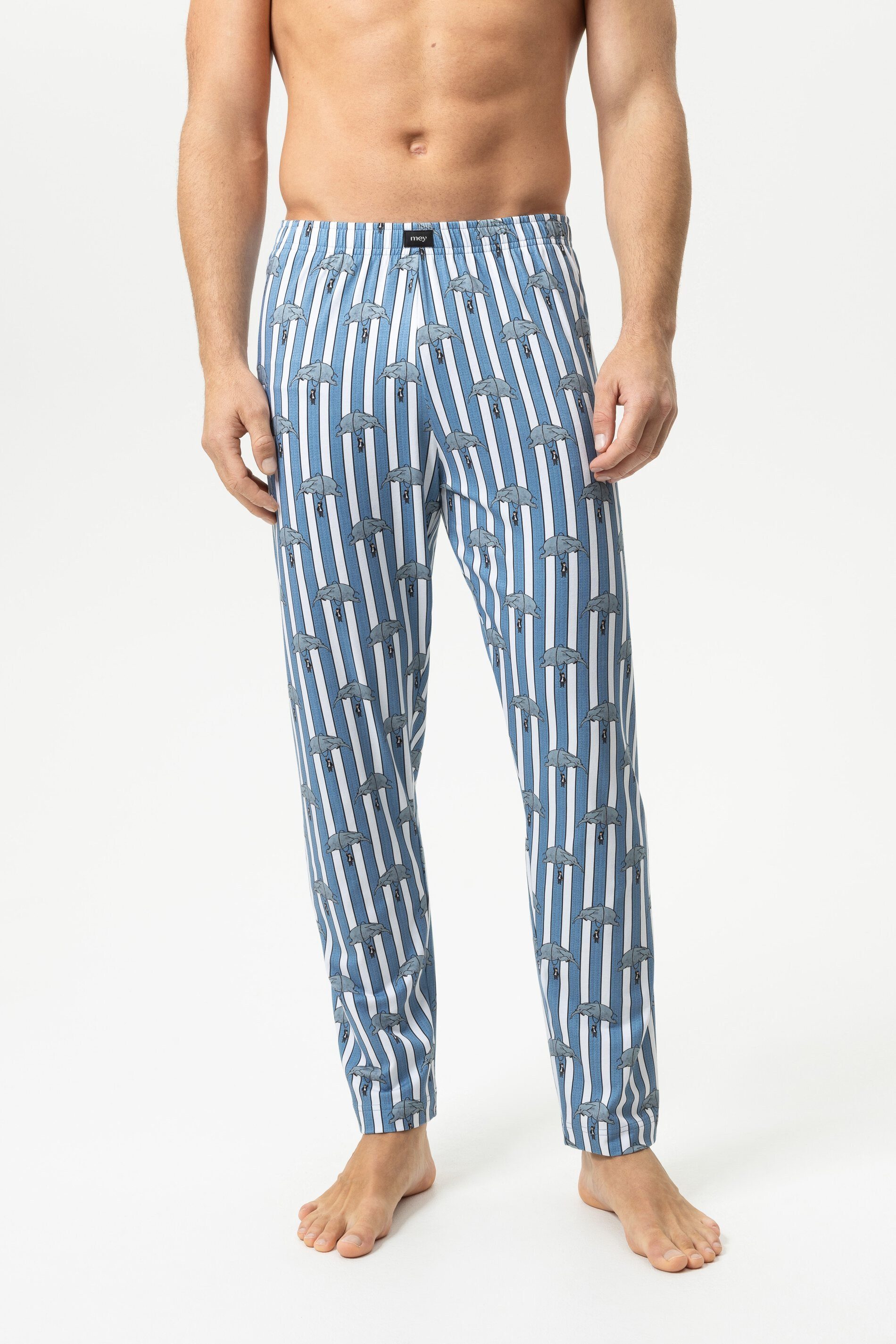 Mey Schlafhose Mey Hose lang Serie mey x LORIOT Gestreift Hose (1-tlg) Limited Edition mit ikonischen LORIOT-Prints