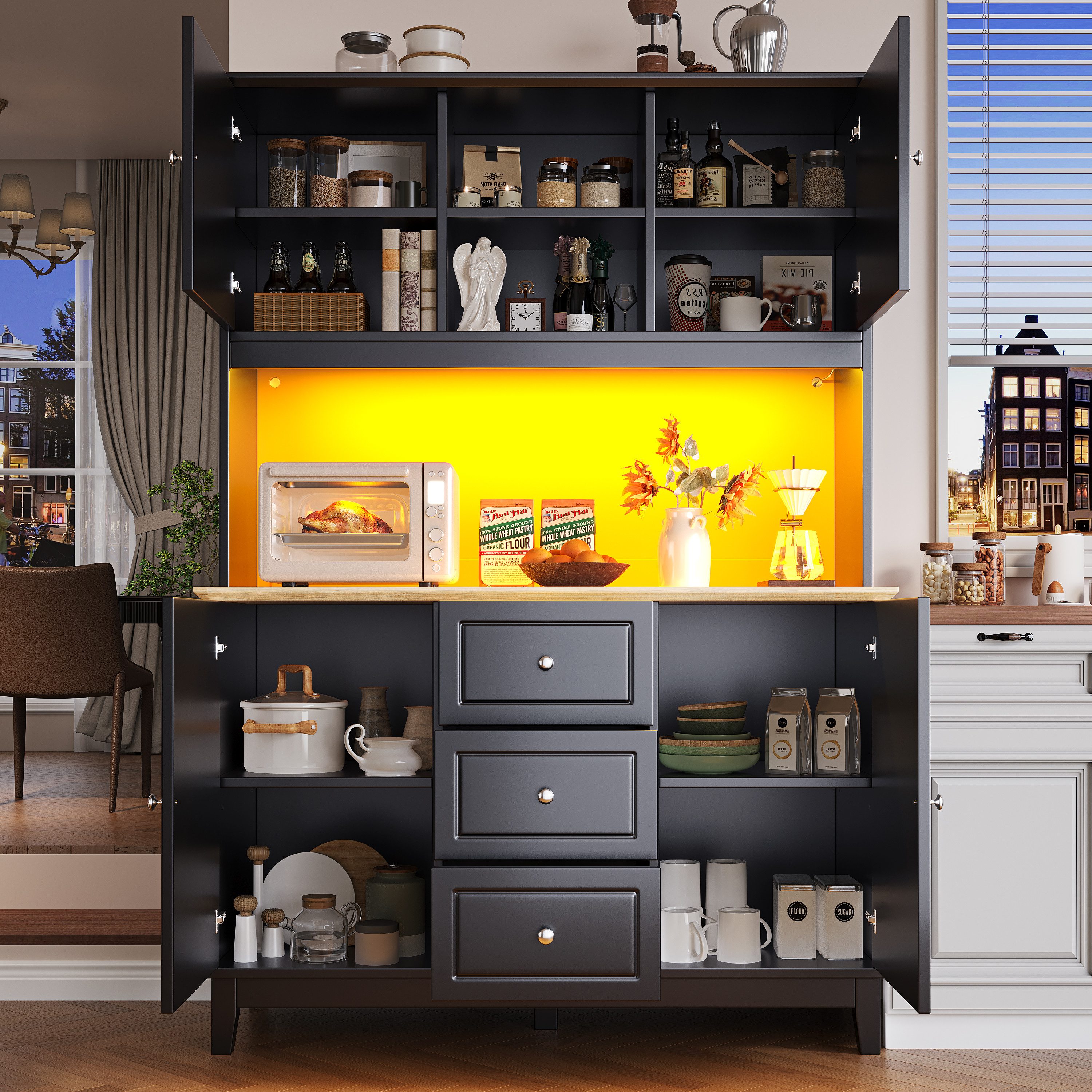 Flieks Küchenbuffet mit Musik-&LED-Beleuchtung und verstellbare Einlegeböde günstig online kaufen