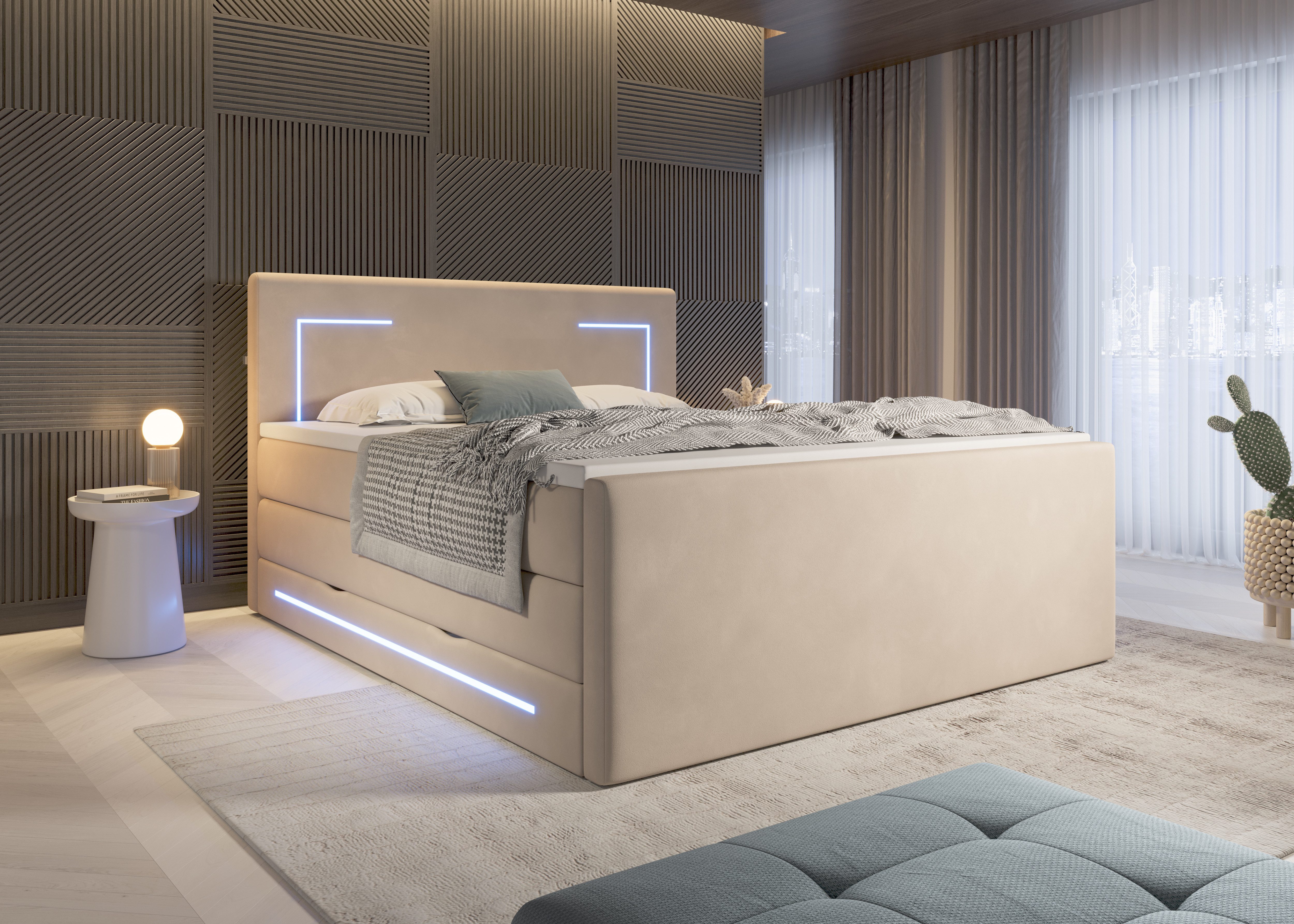 wonello Boxspringbett Monaco, mit LED Beleuchtung, günstig online kaufen