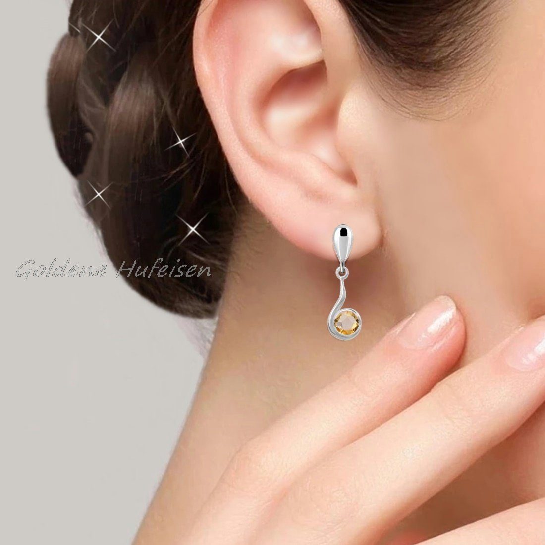 mit Damen Edelsteine, 925 Sterlingsilber echter Edelsteinschmuck Ohrstecker Goldene Citrin für Paar Damen Hufeisen Ohrstecker