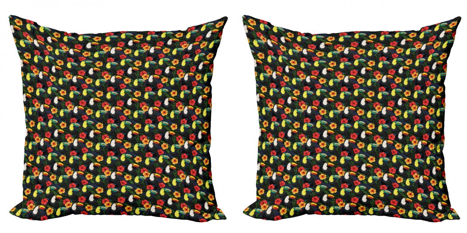 Abakuhaus Stück), Hibiscus Toucan Digitaldruck, (2 Vögel Blätter Papagei Doppelseitiger Kissenbezüge Accent Modern