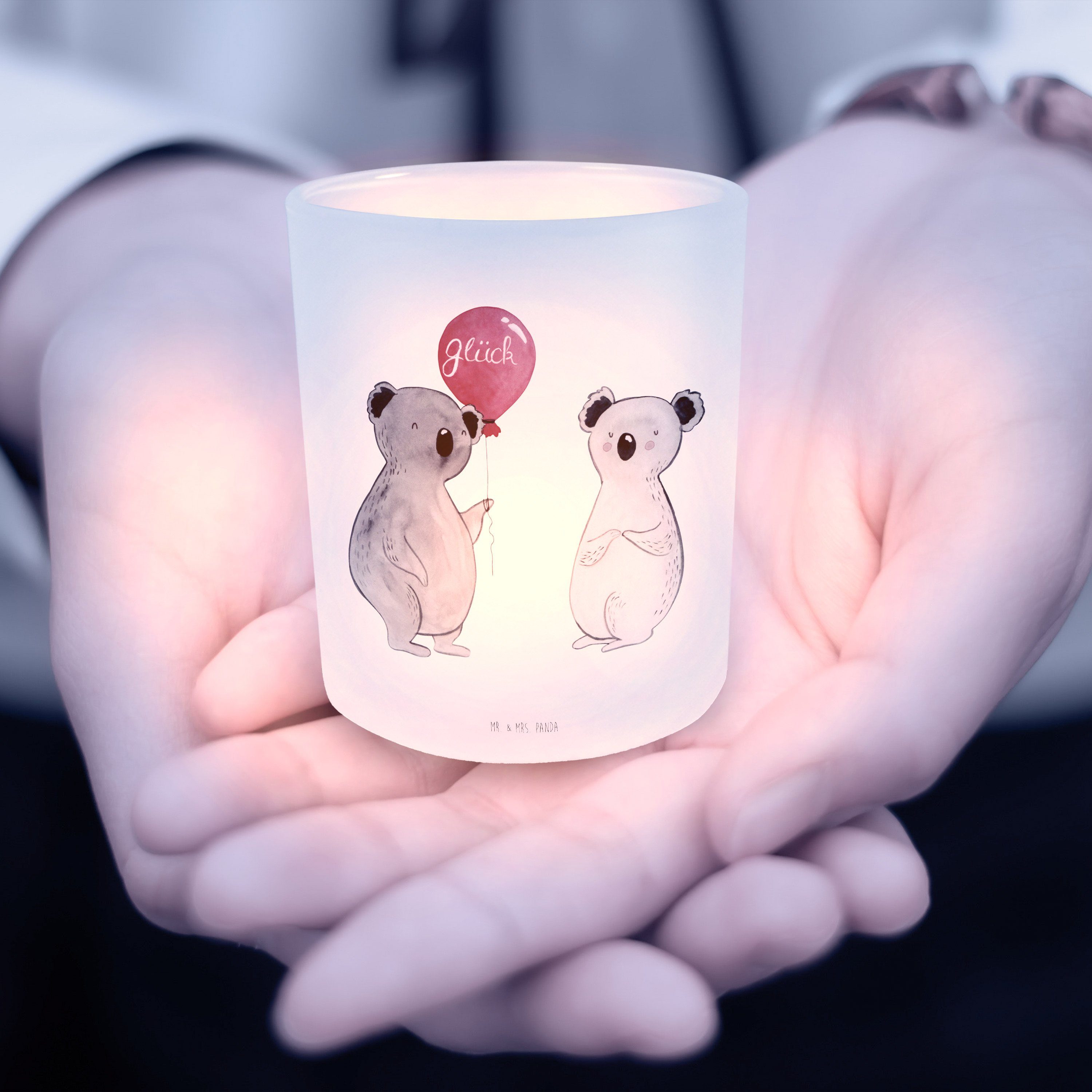 Windlicht St) Luftballon & Panda - Geschenk, Teelichtgl (1 Mrs. Windlicht Mr. - Glas, Koala Transparent