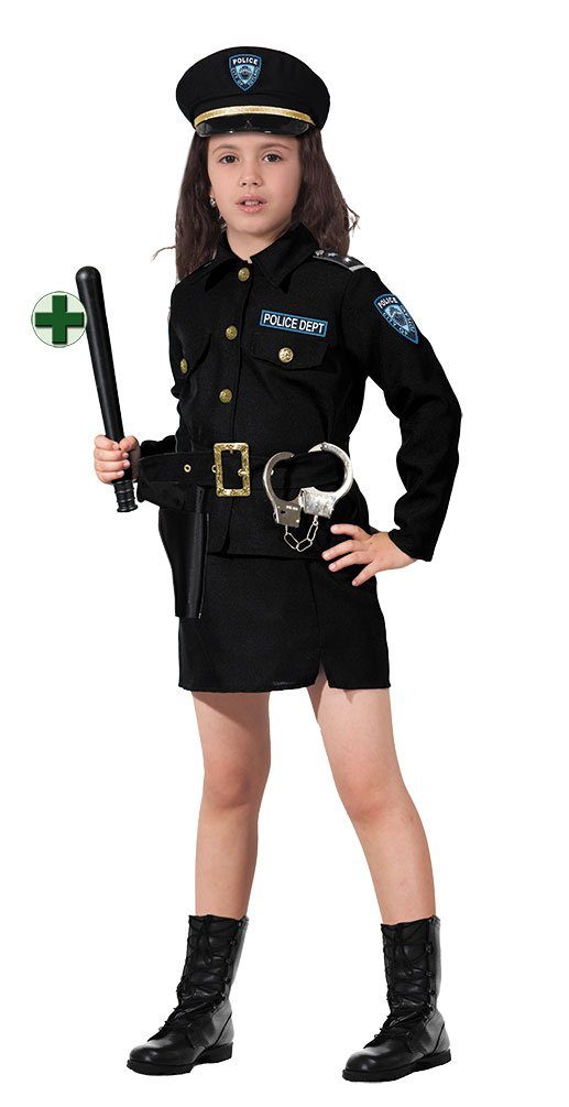 Karneval-Klamotten Polizei-Kostüm Polizistin blau mit Handschellen und Polizeistock, Kinderkostüm Mädchen Fasching Karneval