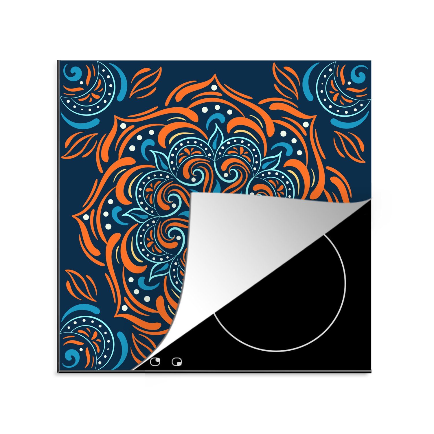 MuchoWow Herdblende-/Abdeckplatte Mandala - Orange küche Muster, Vinyl, cm, Arbeitsplatte Ceranfeldabdeckung, tlg), (1 78x78 für - Blau 