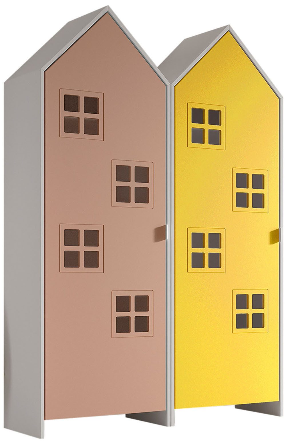 Vipack Kleiderschrank Set Casami Bruges in trendigem Design, 2 Kleiderschränke (2-St., Schranktüren in verschiedenen Farbkombinationen und Fensteranordnungen) variable Anordnung, Kleiderschränke mit Böden und Kleiderstange
