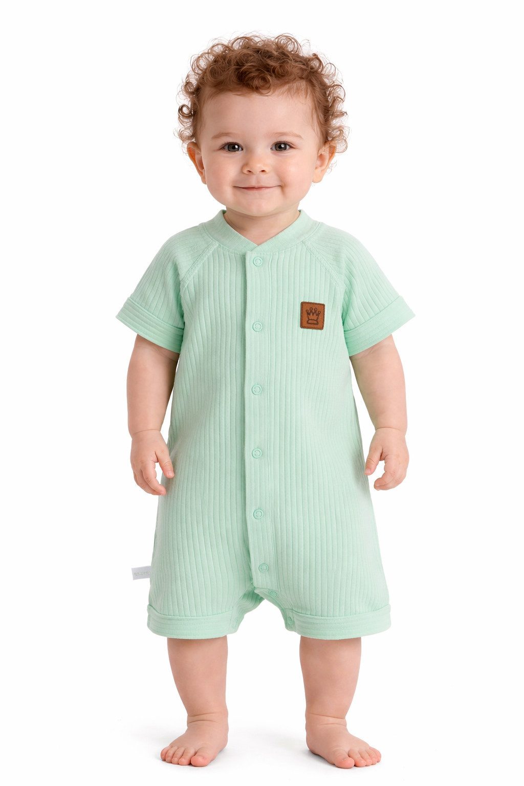La Bortini Spieler Baby Romper kurer Strampler in Mintgrün mit Krone elastisch, weich, gerippt, 44 50 56 62 68 74 80