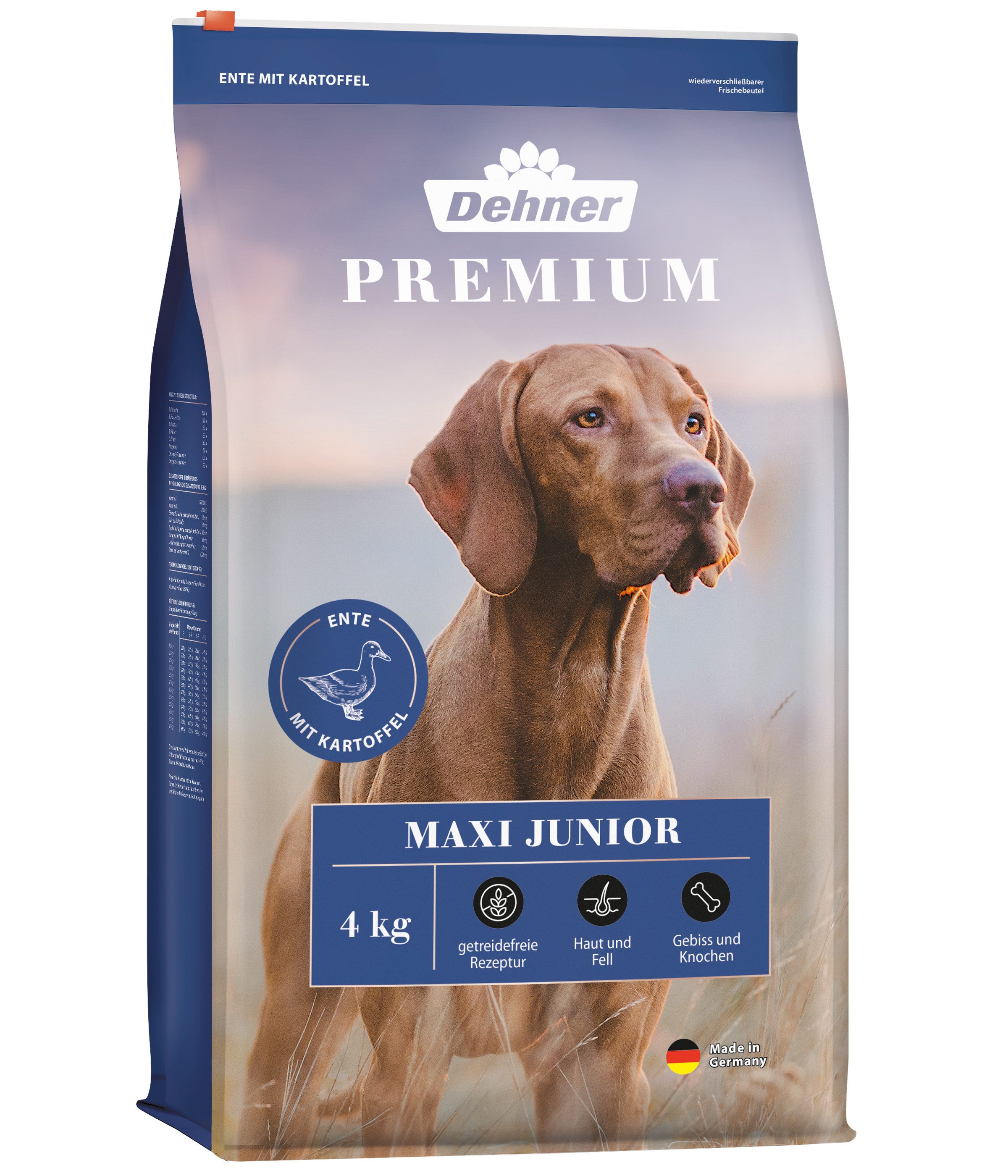 Dehner Premium Maxi Junior Ente / Lamm / Kartoffel, 4 kg/12.5kg, getreidefrei Kartoffeln, Trockenfutter für: Hunde, Trockenfutter für Welpen und junge Hunde großer Rassen