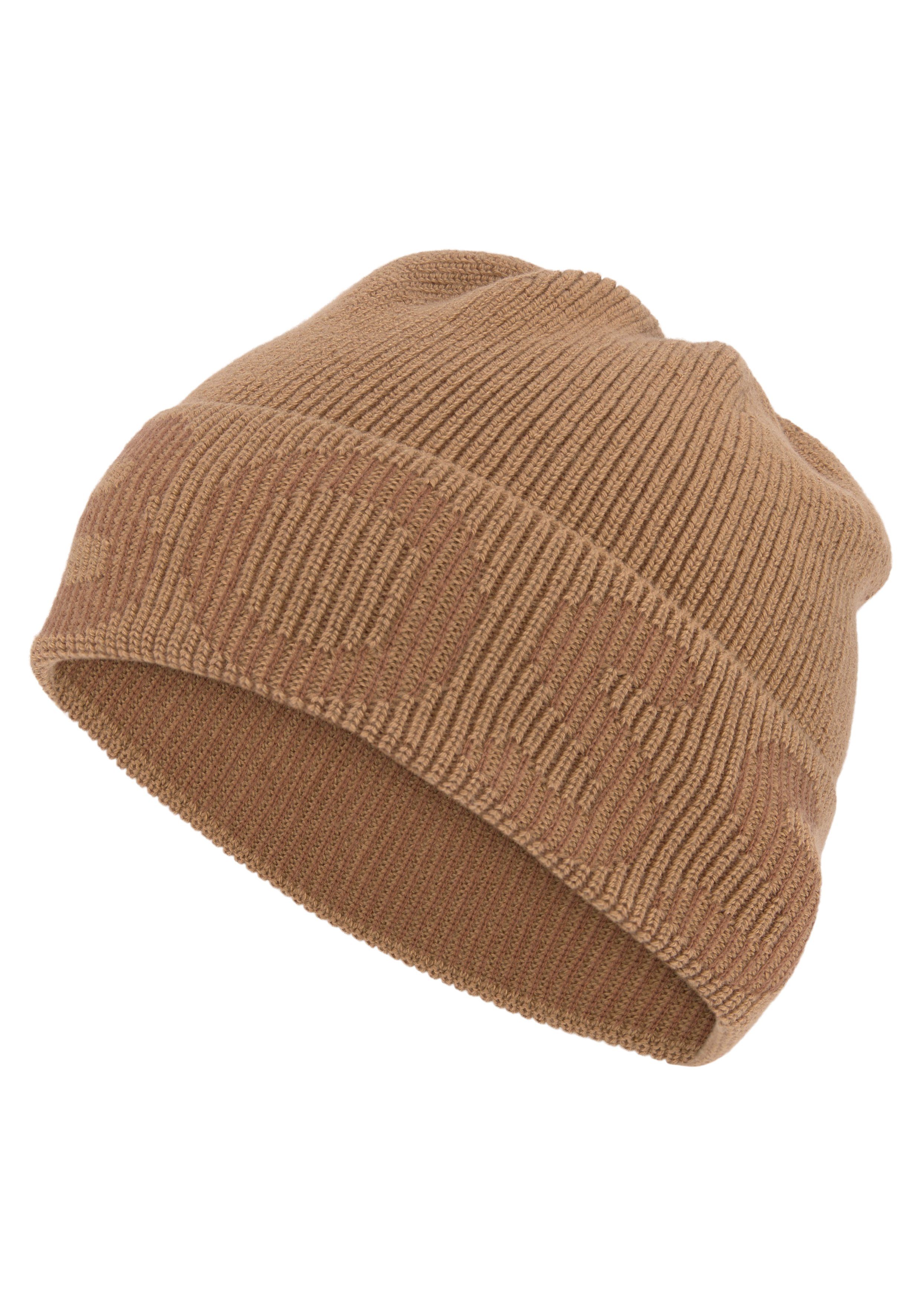 mit beige Beanie BOSS Logostickerei kontrastfarbener Lamico_Hat